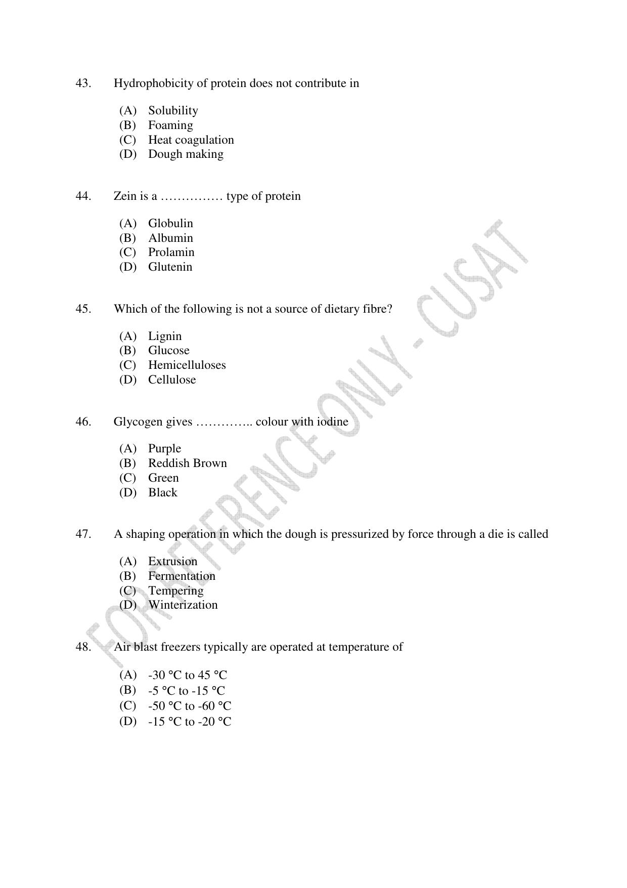 CUSAT CAT 2023 FOOD SCIENCE Question Paper - Page 9