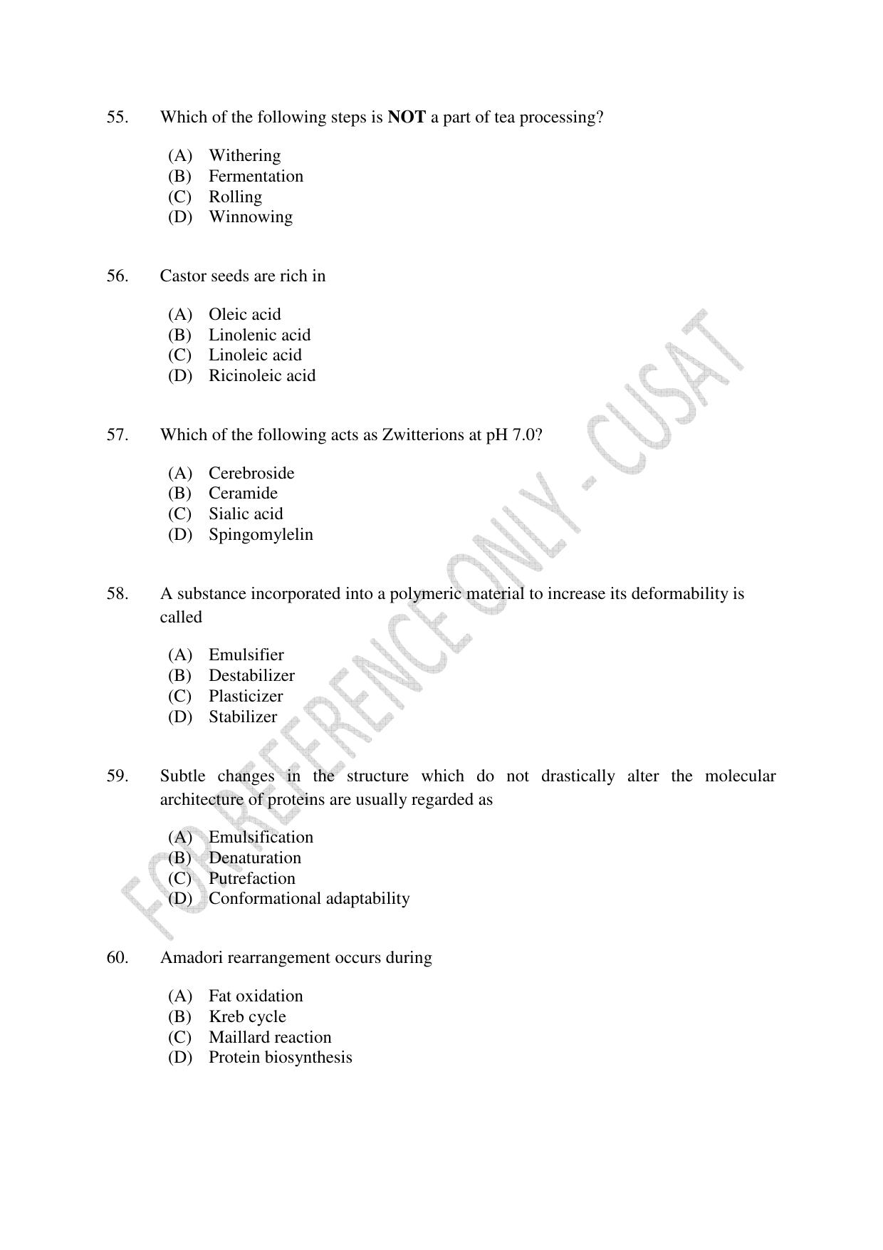 CUSAT CAT 2023 FOOD SCIENCE Question Paper - Page 11