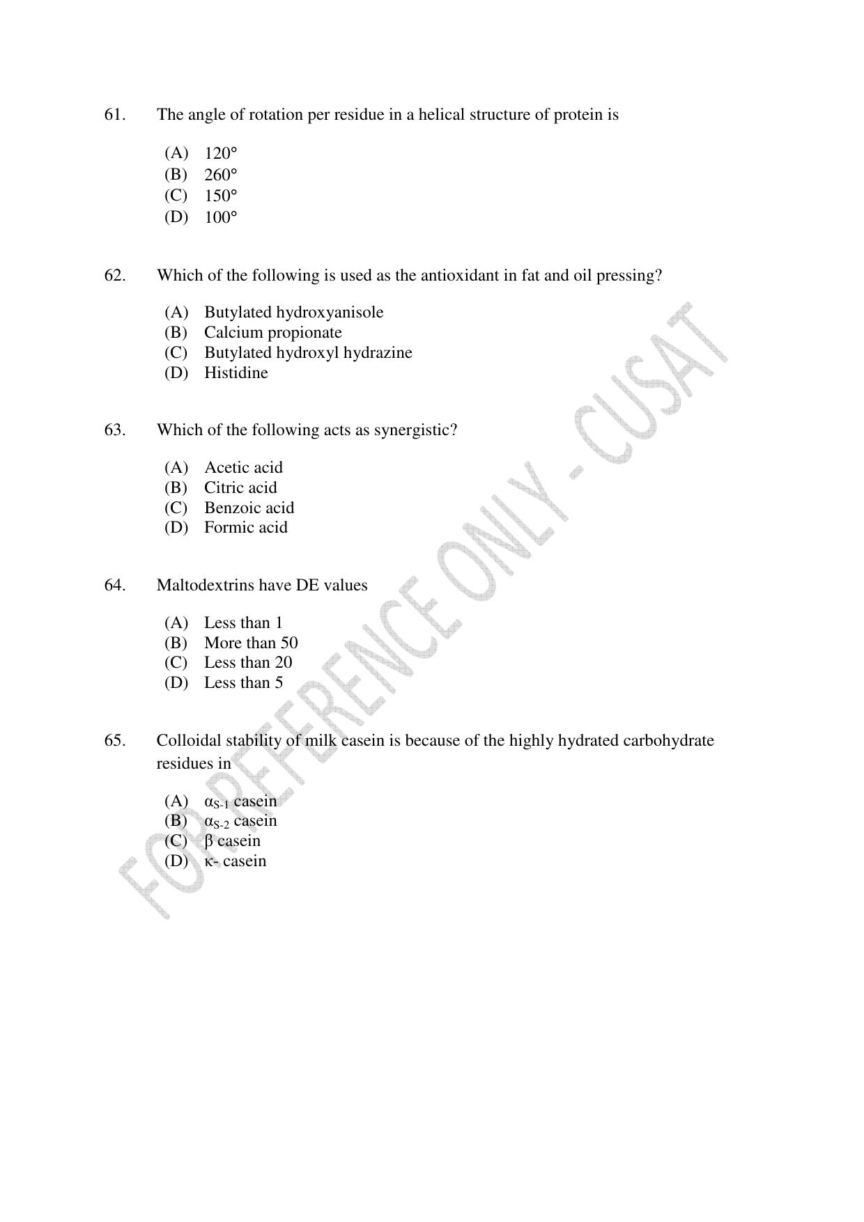 CUSAT CAT 2023 FOOD SCIENCE Question Paper - Page 12