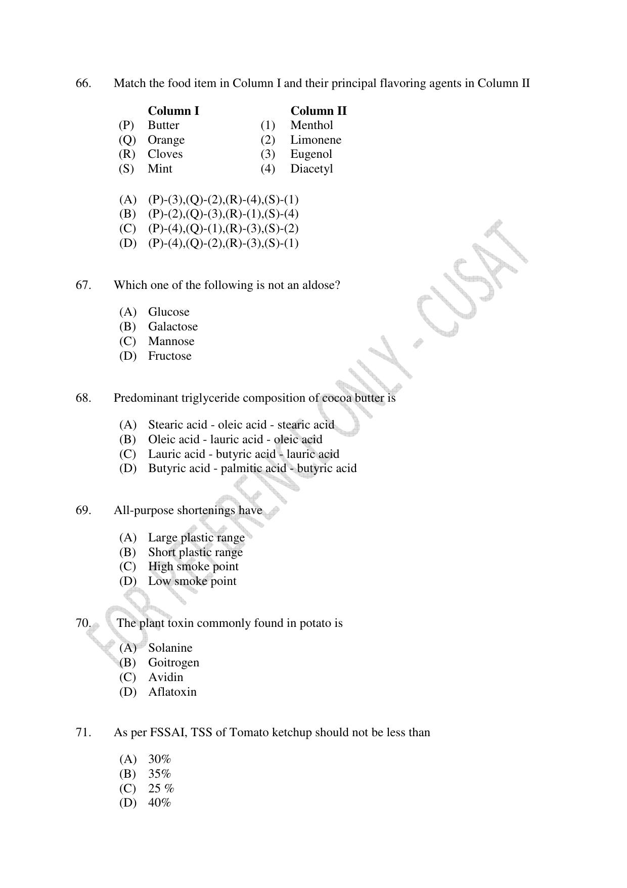 CUSAT CAT 2023 FOOD SCIENCE Question Paper - Page 13