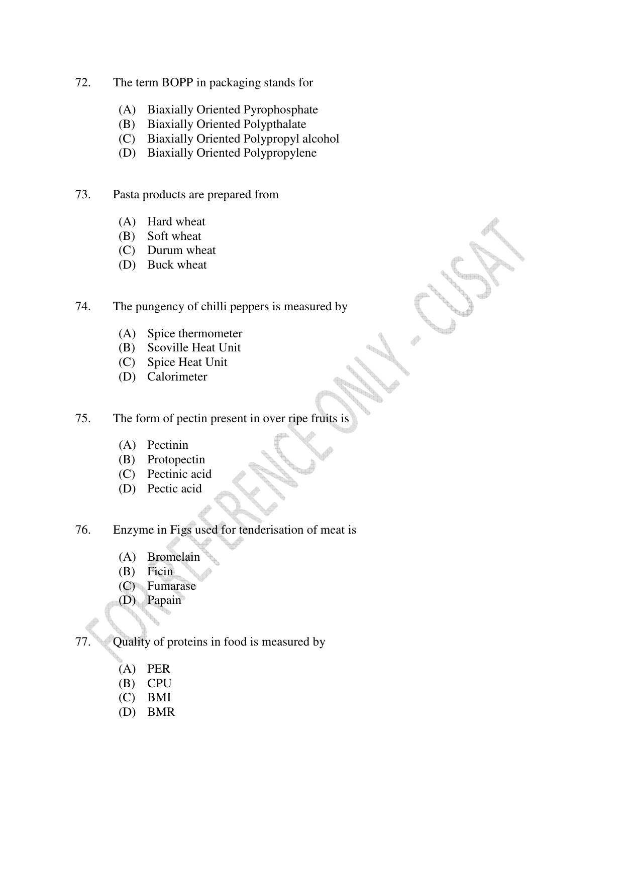 CUSAT CAT 2023 FOOD SCIENCE Question Paper - Page 14