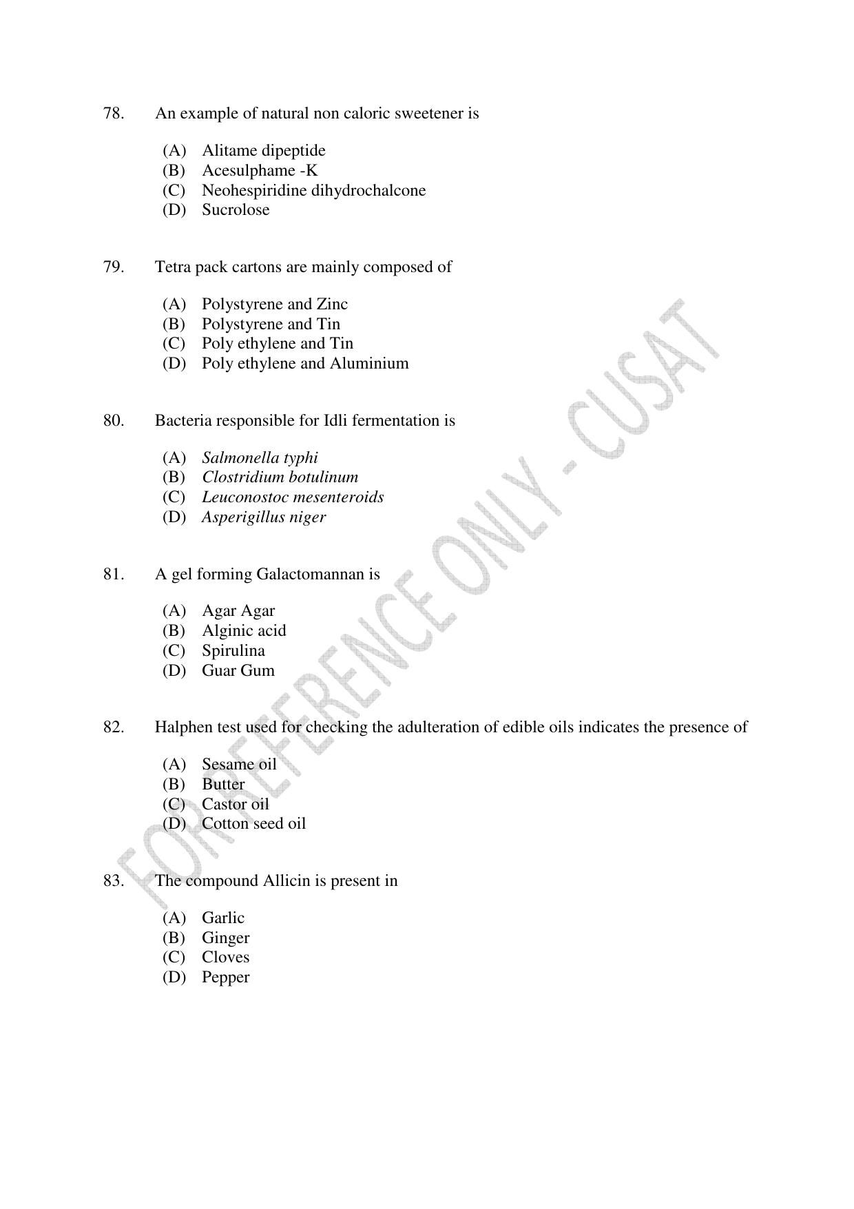 CUSAT CAT 2023 FOOD SCIENCE Question Paper - Page 15