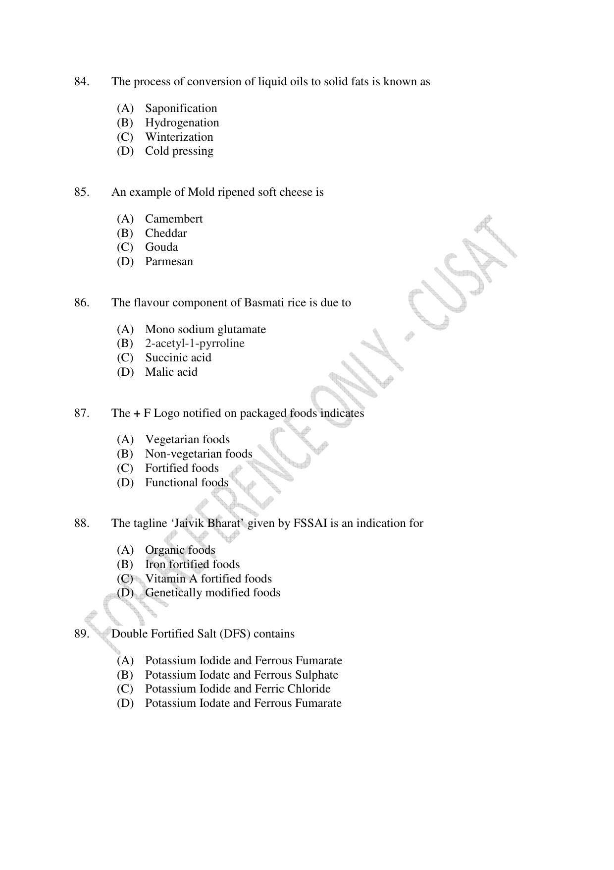 CUSAT CAT 2023 FOOD SCIENCE Question Paper - Page 16