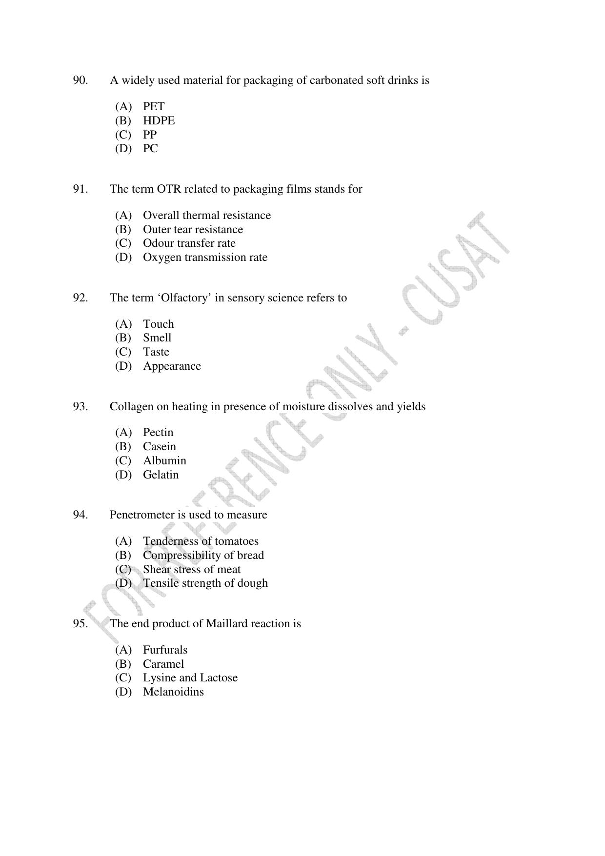 CUSAT CAT 2023 FOOD SCIENCE Question Paper - Page 17