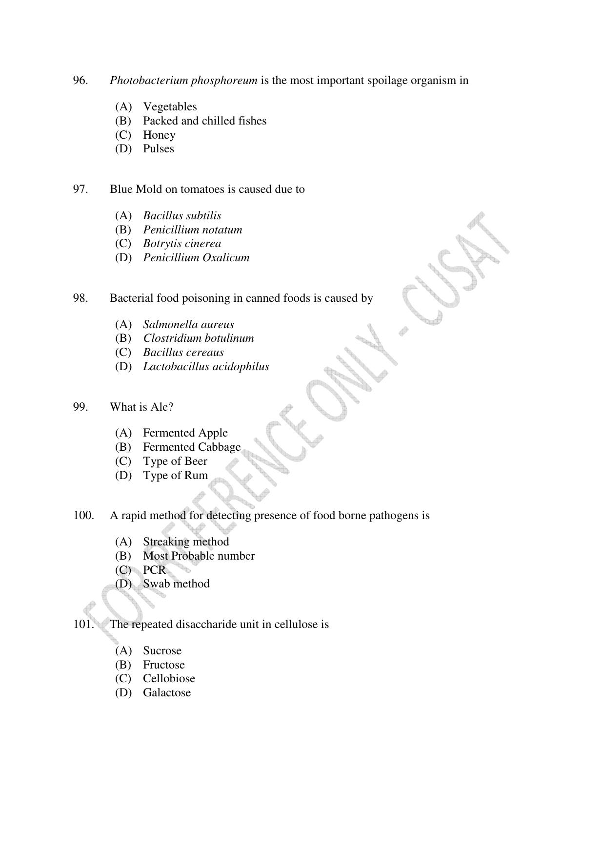 CUSAT CAT 2023 FOOD SCIENCE Question Paper - Page 18