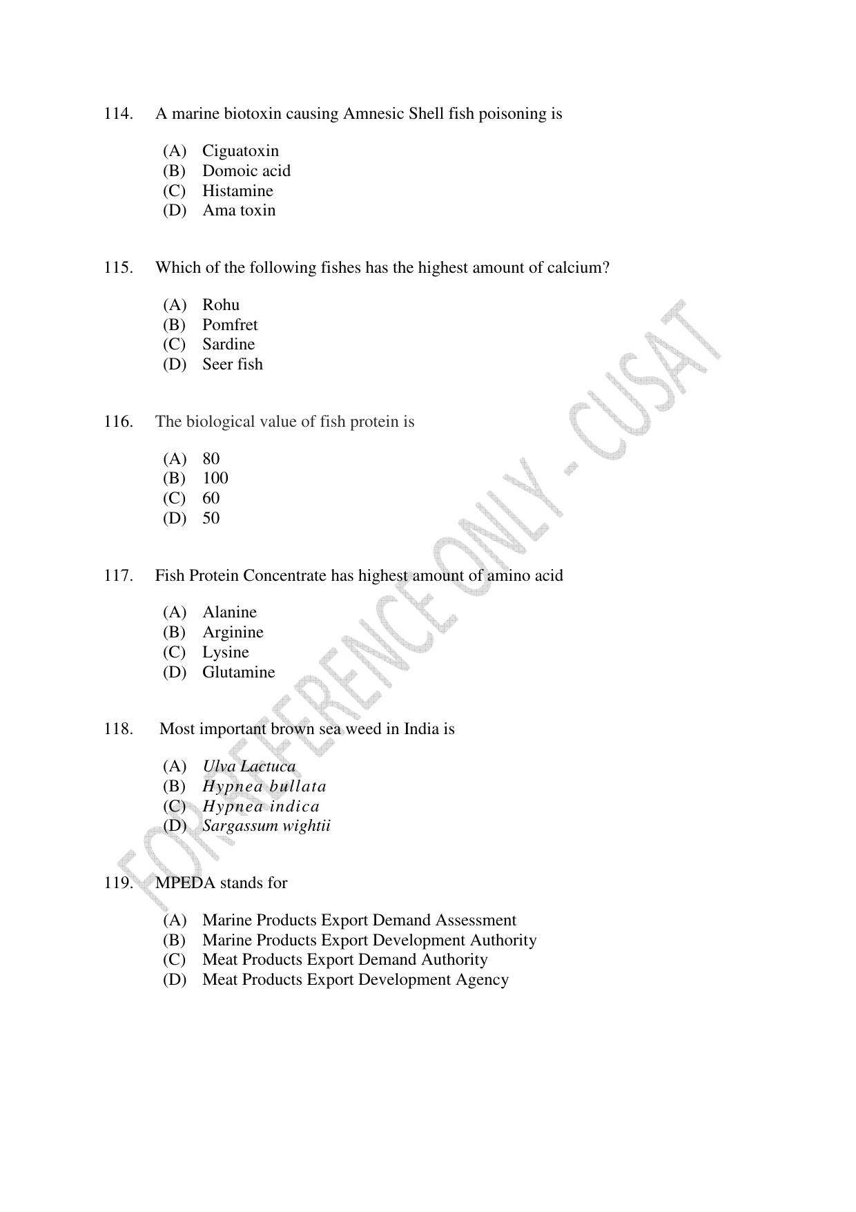 CUSAT CAT 2023 FOOD SCIENCE Question Paper - Page 21