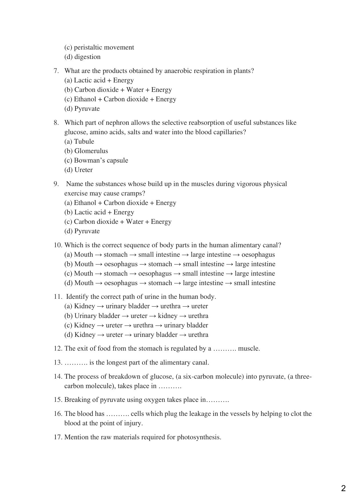 JKBOSE Class 10 LIFE PROCESSES Question Bank - Page 2