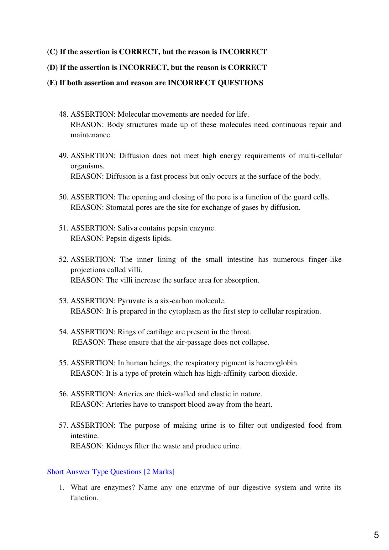 JKBOSE Class 10 LIFE PROCESSES Question Bank - Page 5