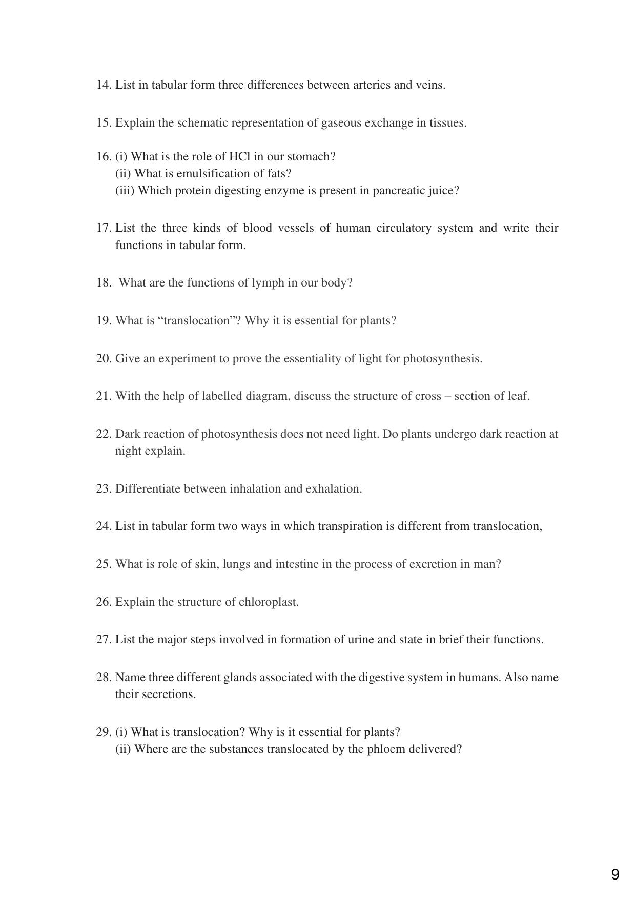 JKBOSE Class 10 LIFE PROCESSES Question Bank - Page 9