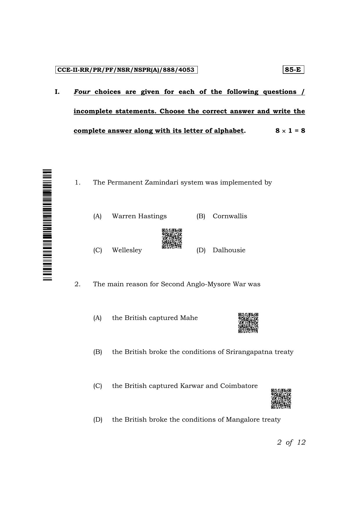 Karnataka SSLC Social Science (English Medium) Exam 2 Question Paper 2024 (A Version) - Page 2