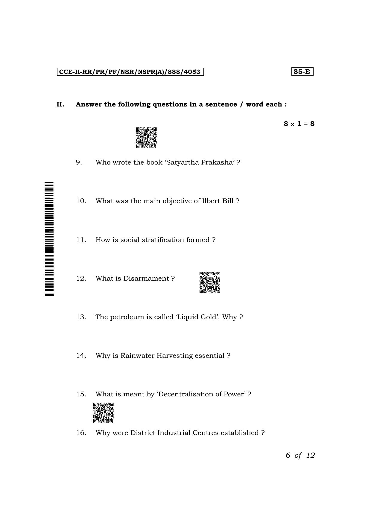 Karnataka SSLC Social Science (English Medium) Exam 2 Question Paper 2024 (A Version) - Page 6