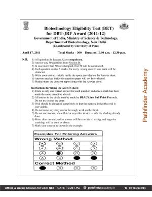 BET 2011 Question Paper