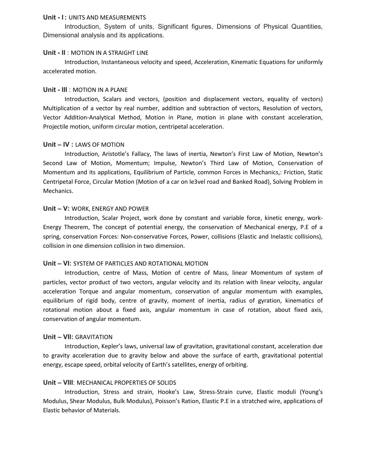 HP Board Class 11th Syllabus for Physics - Page 2
