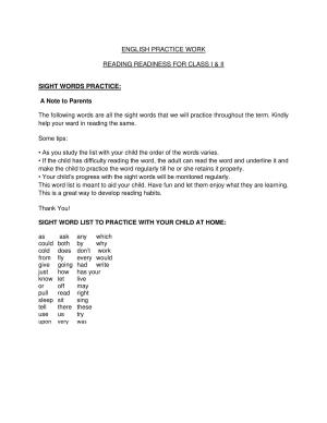 Class 1 English Practice Worksheets-Sight Words