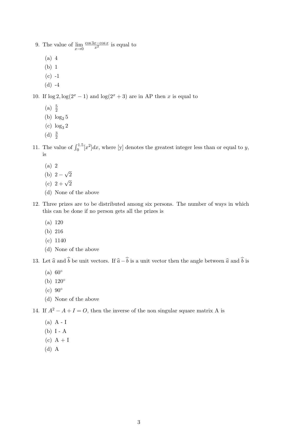 ISI Admission Test M.S.(QMS) QMA 2016 Sample Paper - Page 3
