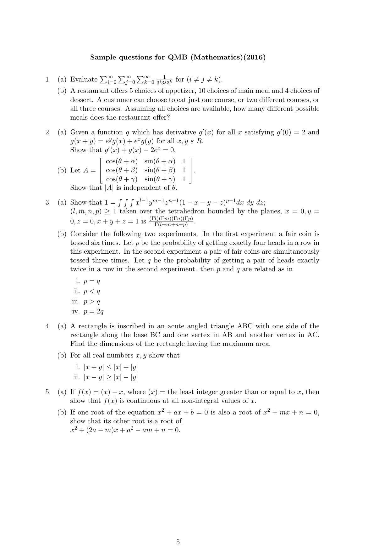 ISI Admission Test M.S.(QMS) QMA 2016 Sample Paper - Page 5