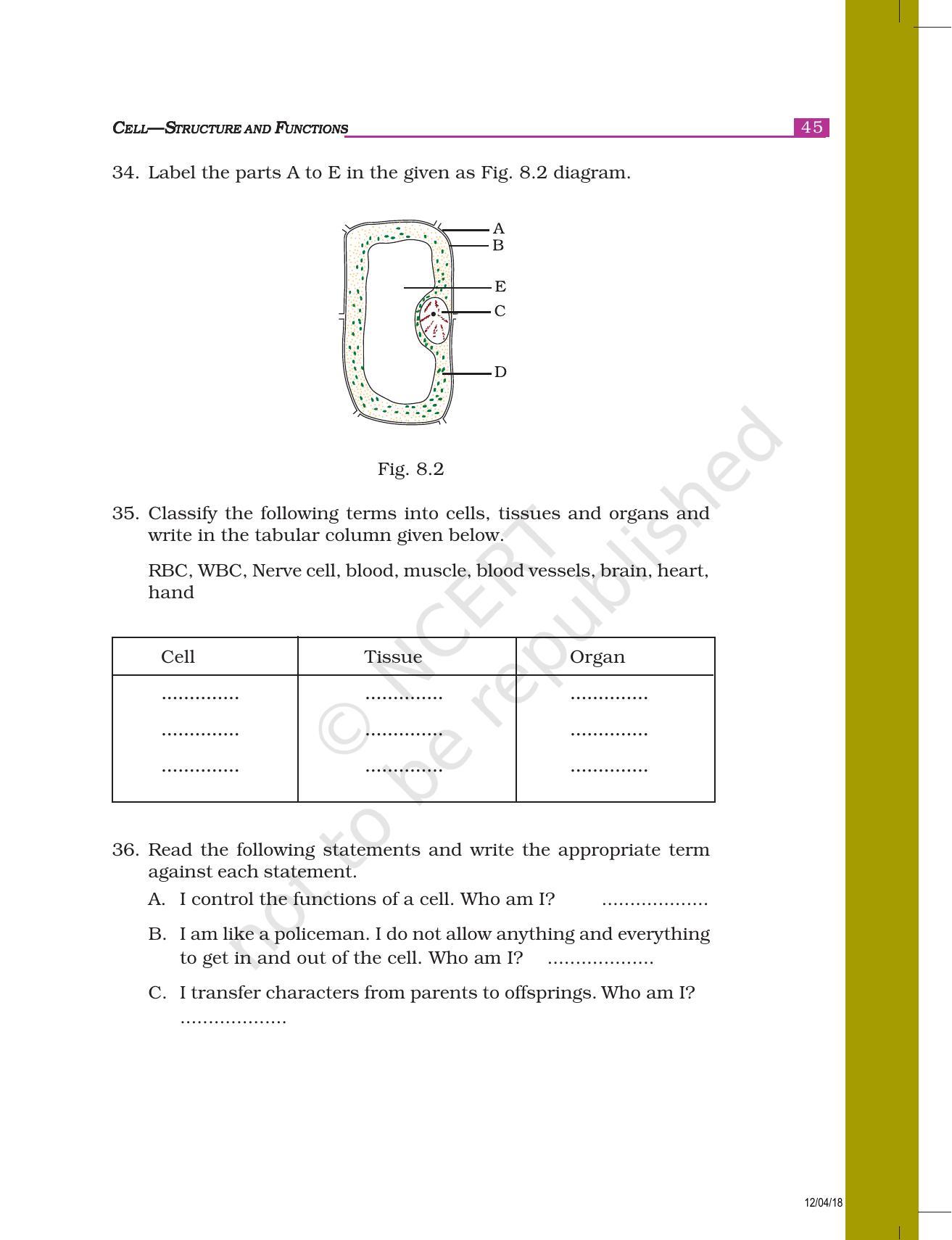 NCERT Exemplar Book for Class 8 Science: Chapter 8- Cell—Structure and Functions - Page 6