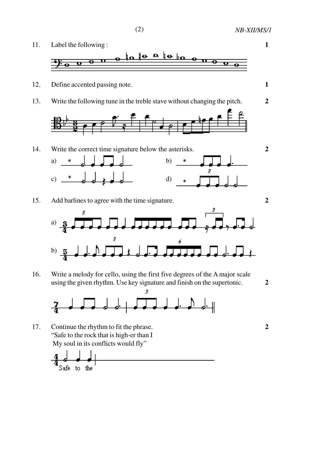 Nagaland Board Class 12 Music 2022 Question Paper - Page 2