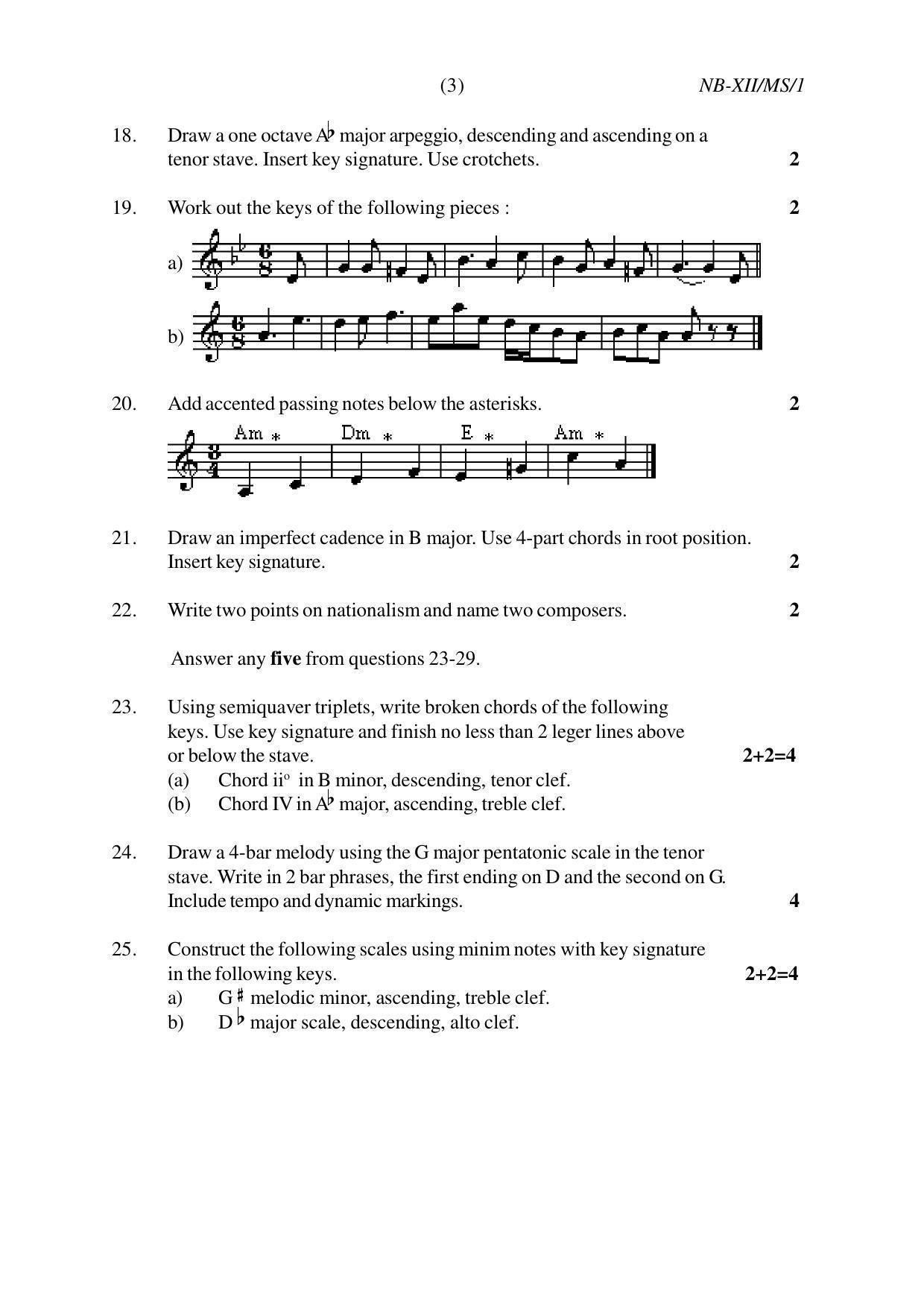 Nagaland Board Class 12 Music 2022 Question Paper - Page 3