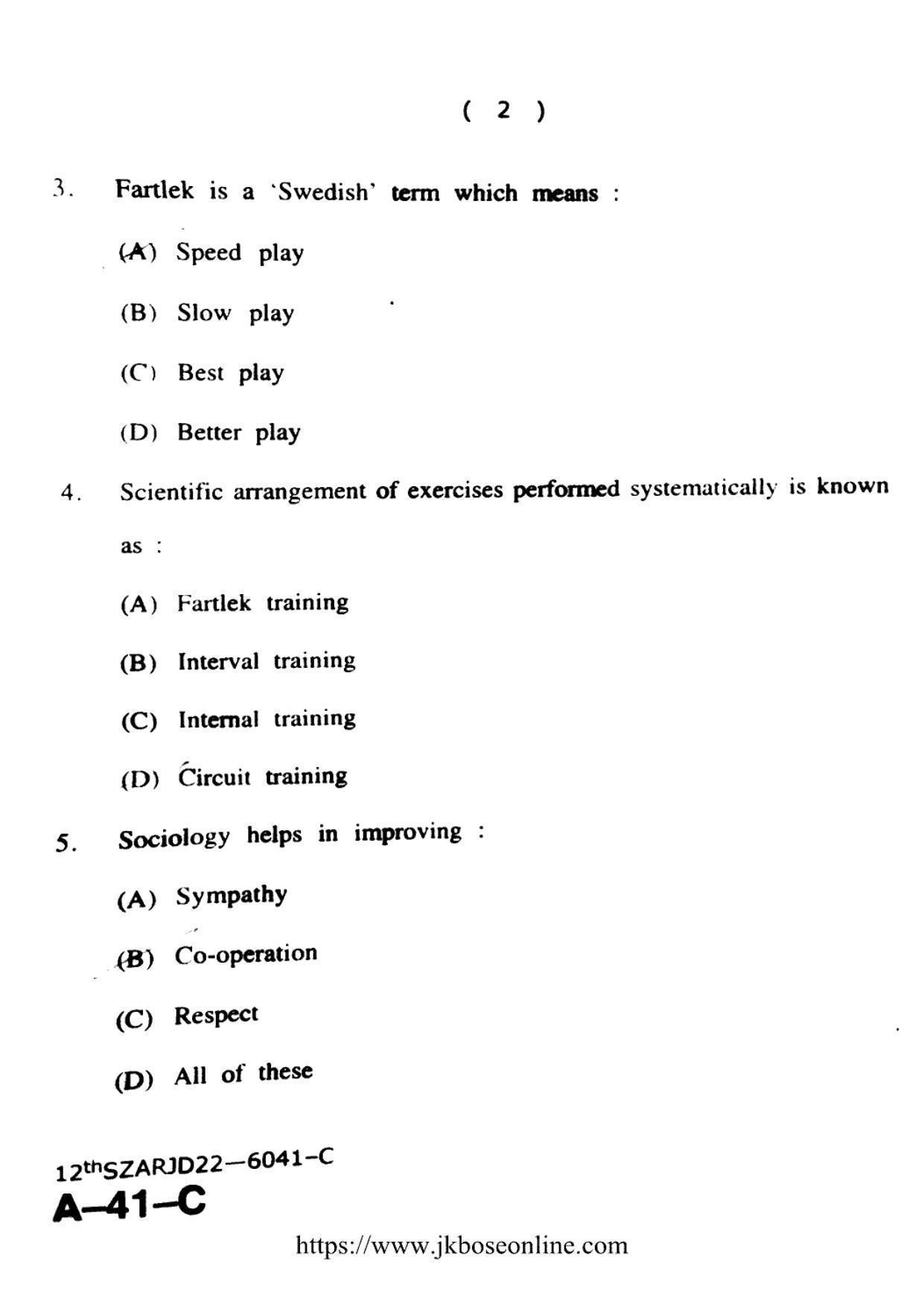 JKBOSE Class 12 Physical-Education 6041-C Question Papers 2022 - Page 2