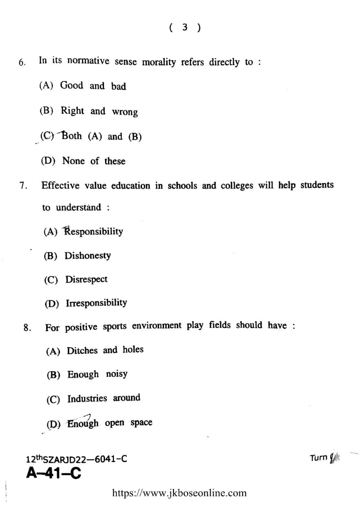 JKBOSE Class 12 Physical-Education 6041-C Question Papers 2022 - Page 3