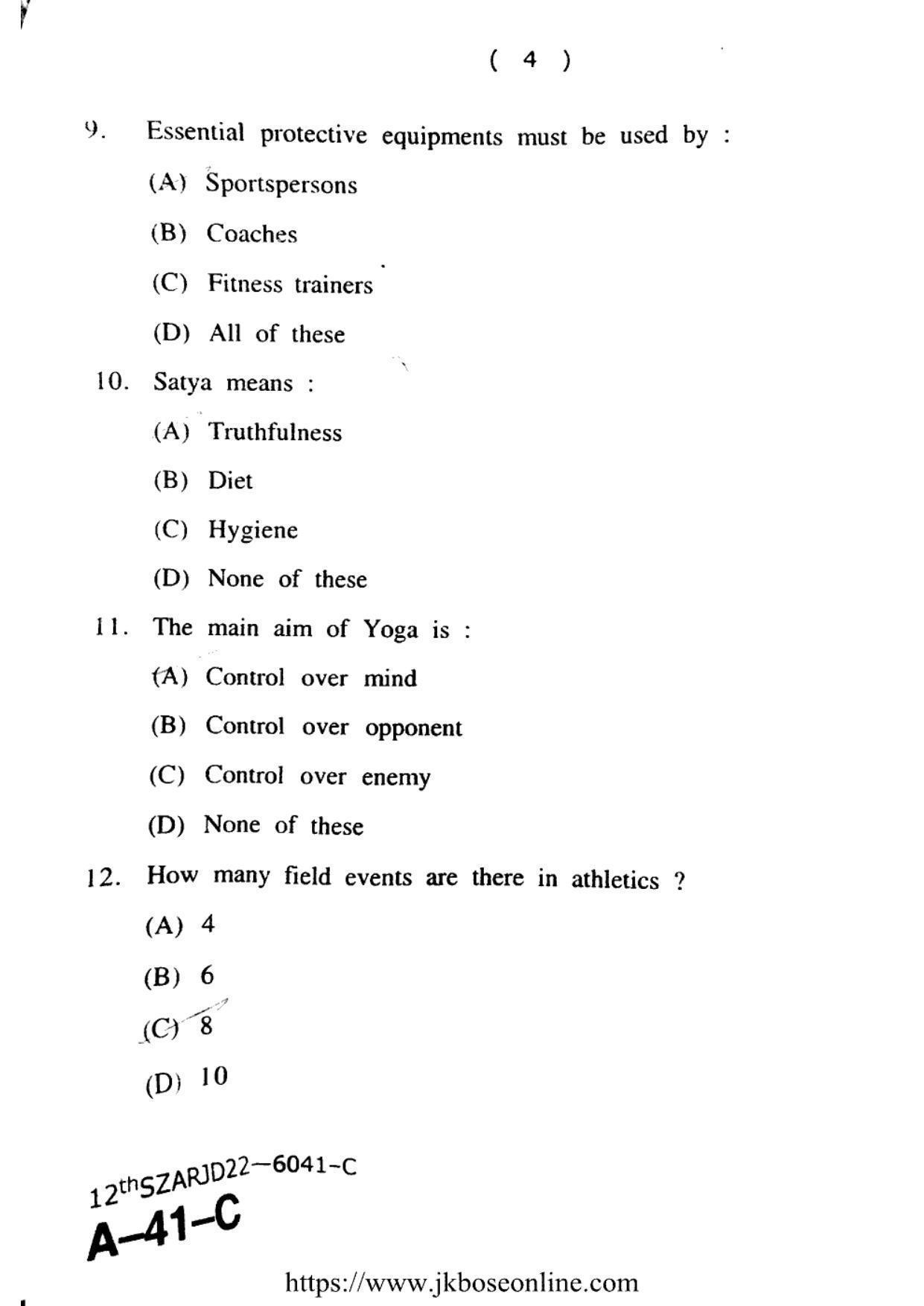 JKBOSE Class 12 Physical-Education 6041-C Question Papers 2022 - Page 4