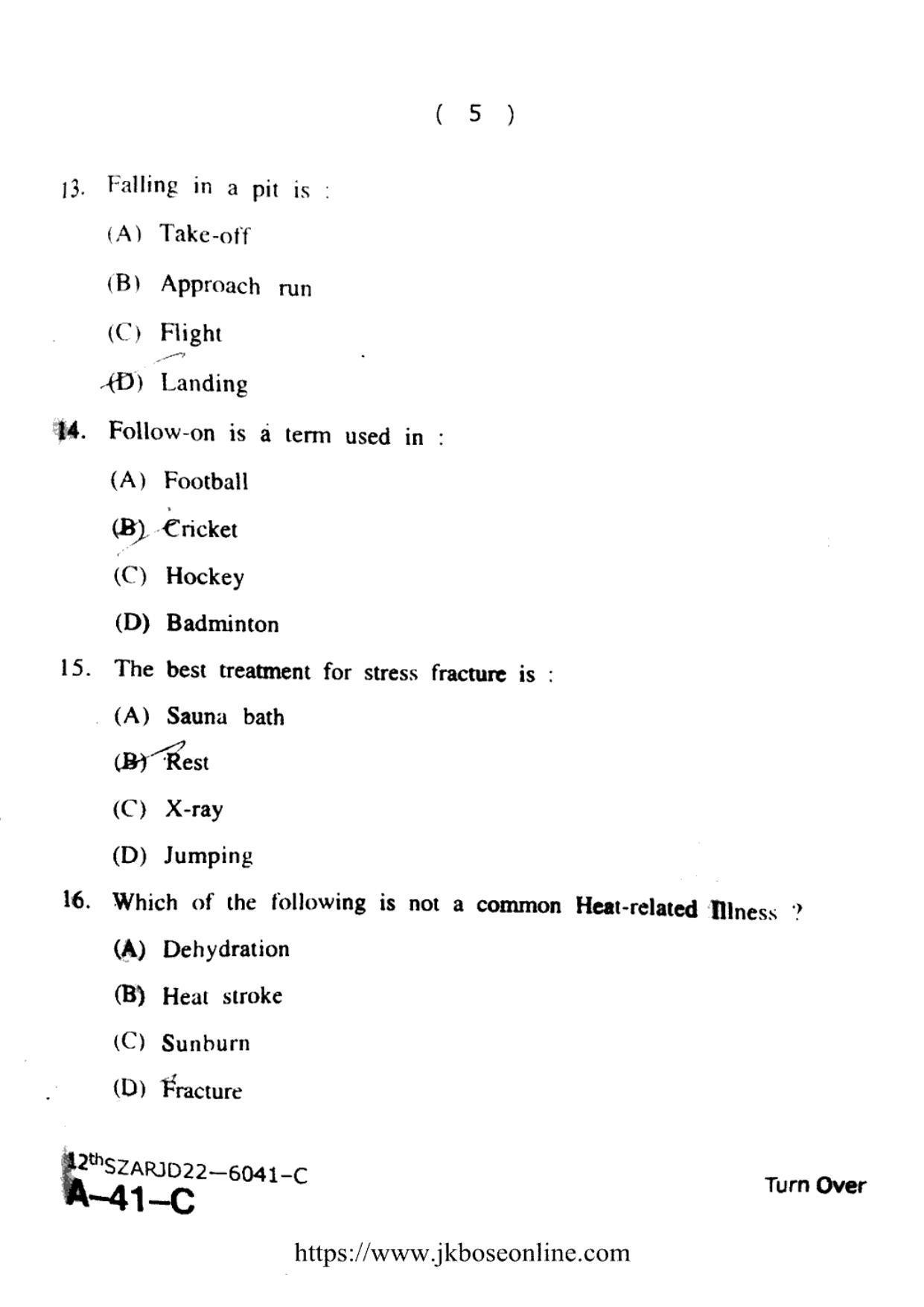 JKBOSE Class 12 Physical-Education 6041-C Question Papers 2022 - Page 5