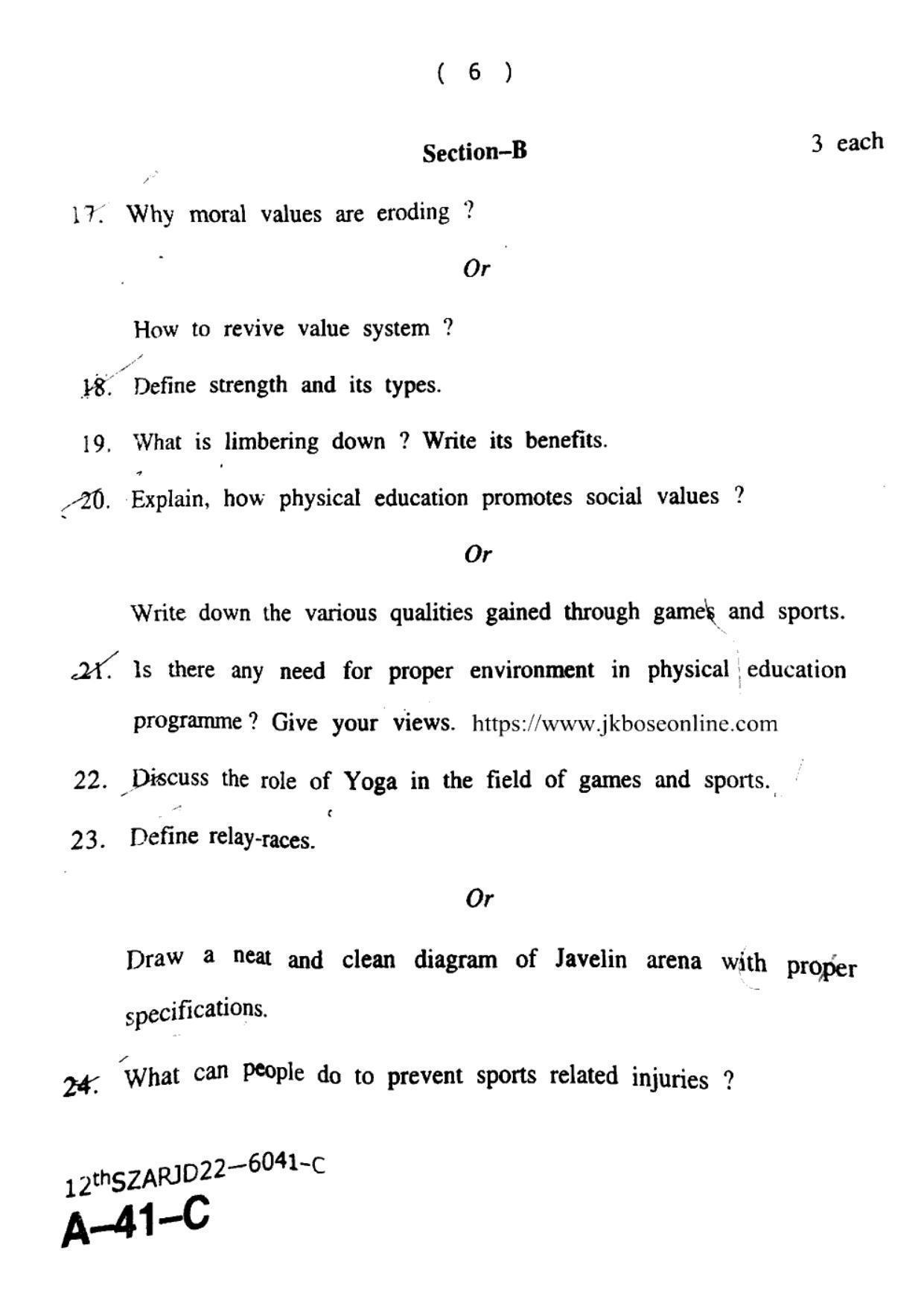 JKBOSE Class 12 Physical-Education 6041-C Question Papers 2022 - Page 6