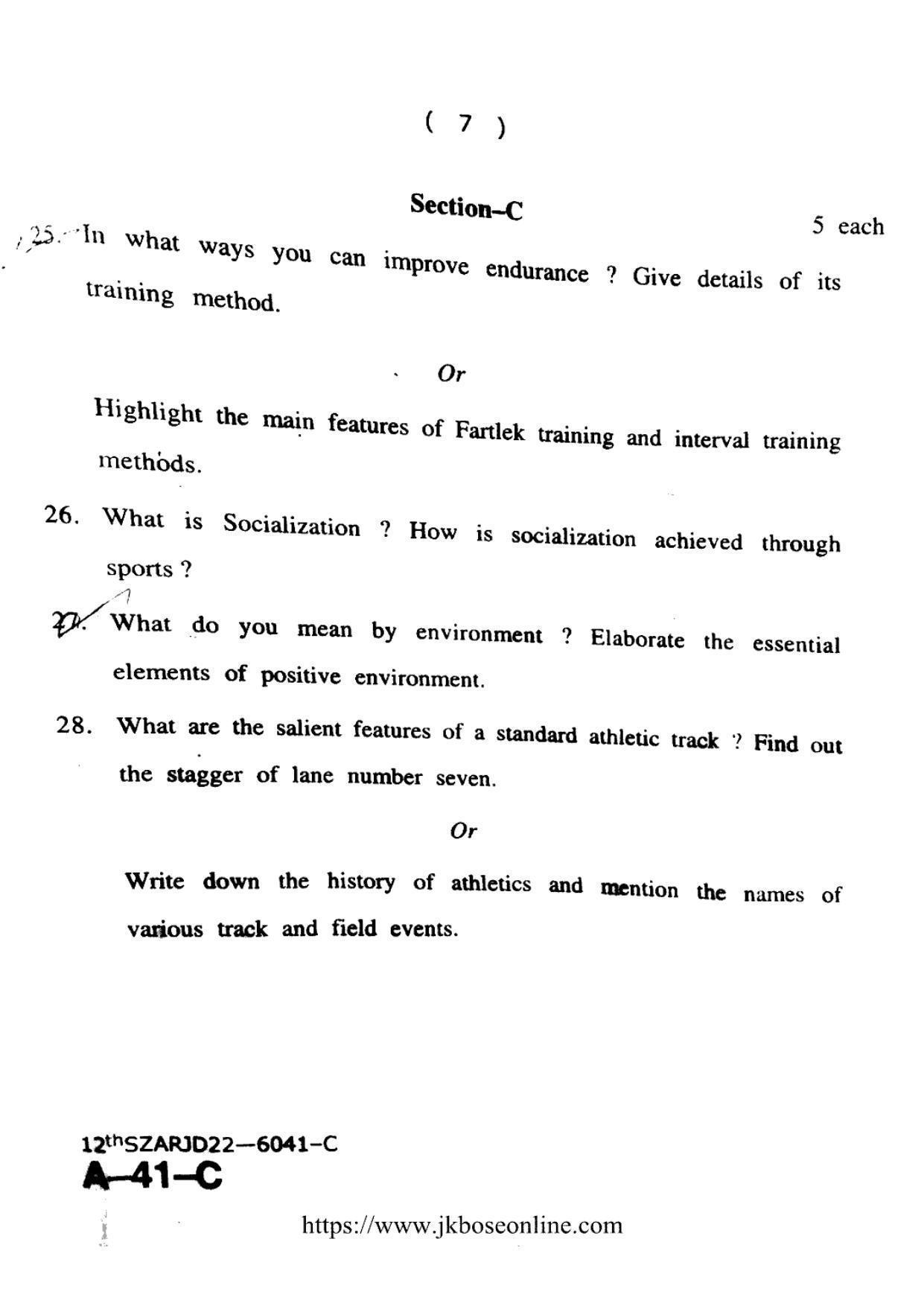 JKBOSE Class 12 Physical-Education 6041-C Question Papers 2022 - Page 7