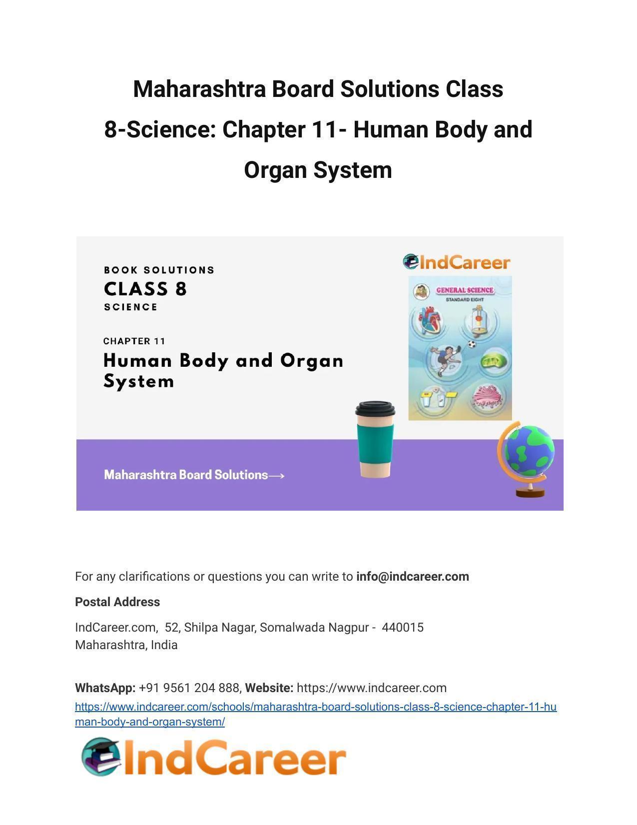 Maharashtra Board Solutions Class 8-Science: Chapter 11- Human Body and Organ System - Page 1