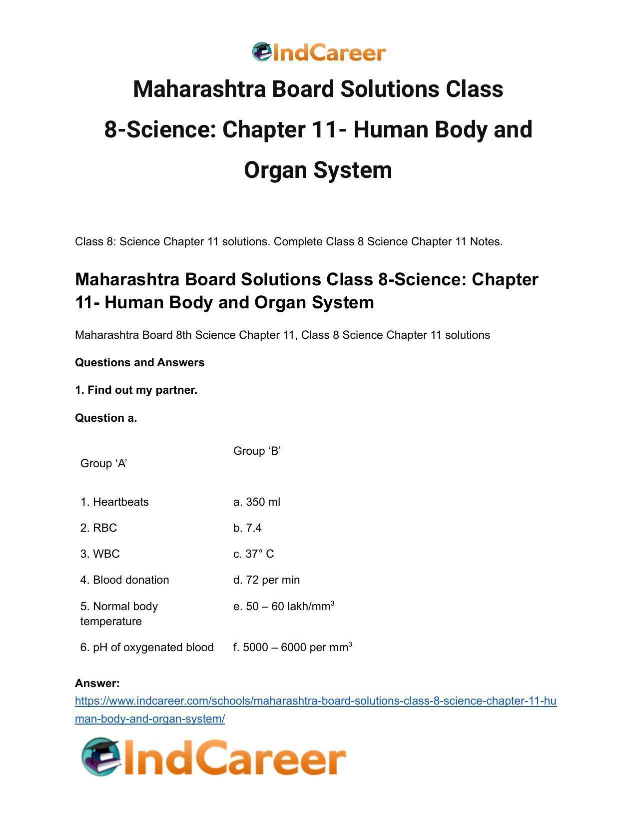 Maharashtra Board Solutions Class 8-Science: Chapter 11- Human Body and Organ System - Page 2