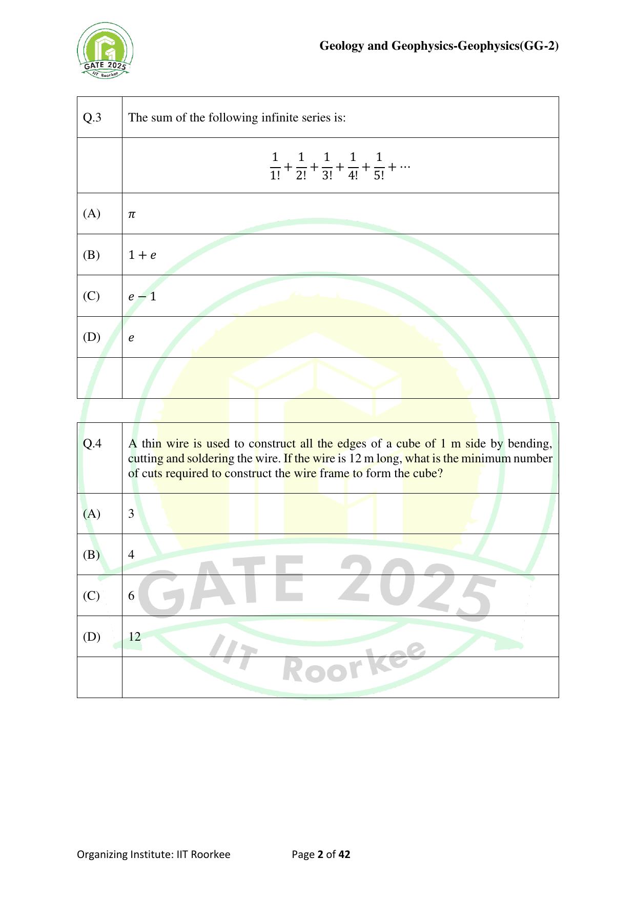 GATE 2025 Geology and Geophysics - Geophysics (GG-2) Question Paper - Page 2