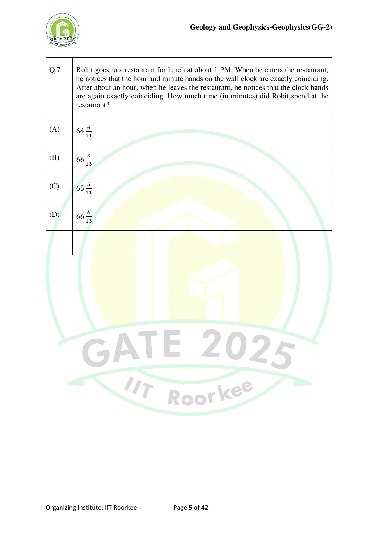 GATE 2025 Geology and Geophysics - Geophysics (GG-2) Question Paper - Page 5