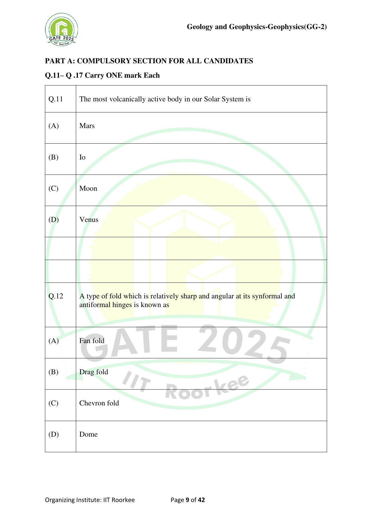 GATE 2025 Geology and Geophysics - Geophysics (GG-2) Question Paper - Page 9