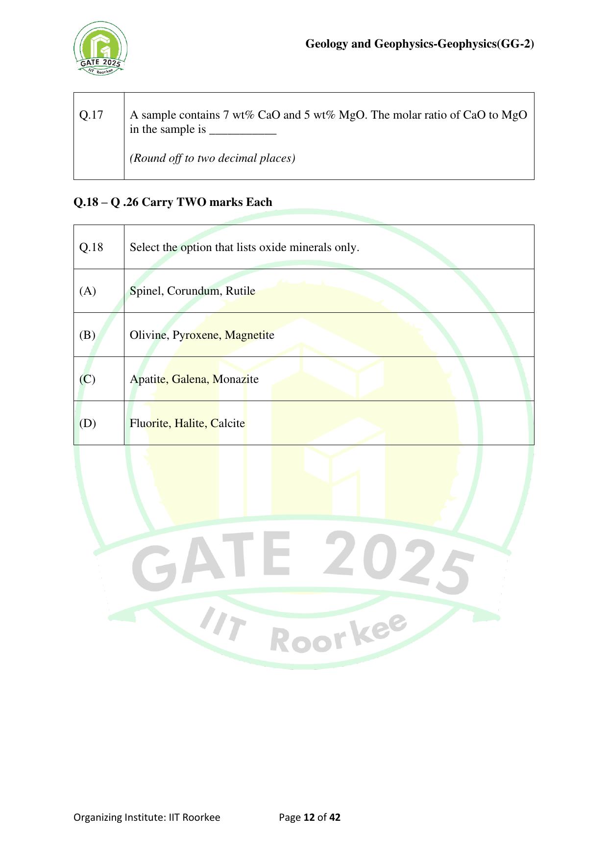 GATE 2025 Geology and Geophysics - Geophysics (GG-2) Question Paper - Page 12