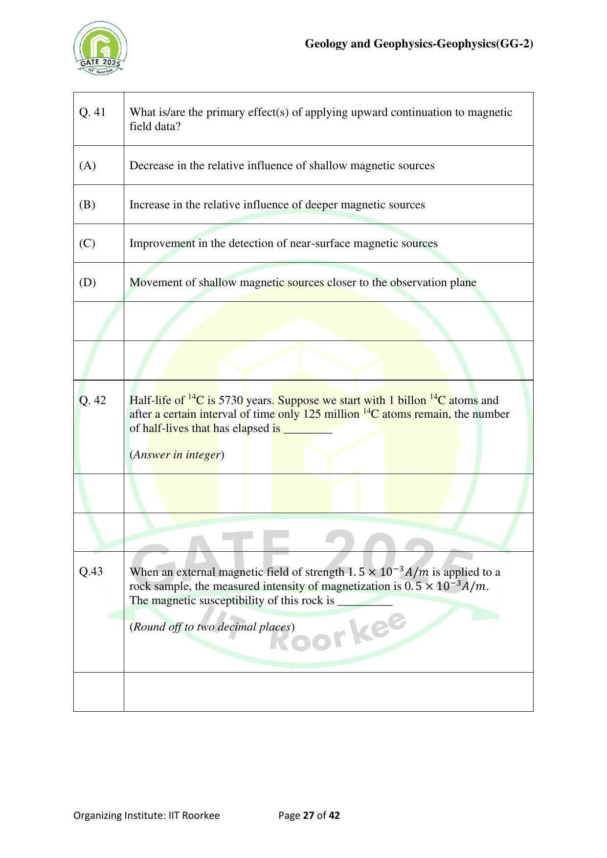 GATE 2025 Geology and Geophysics - Geophysics (GG-2) Question Paper - Page 27