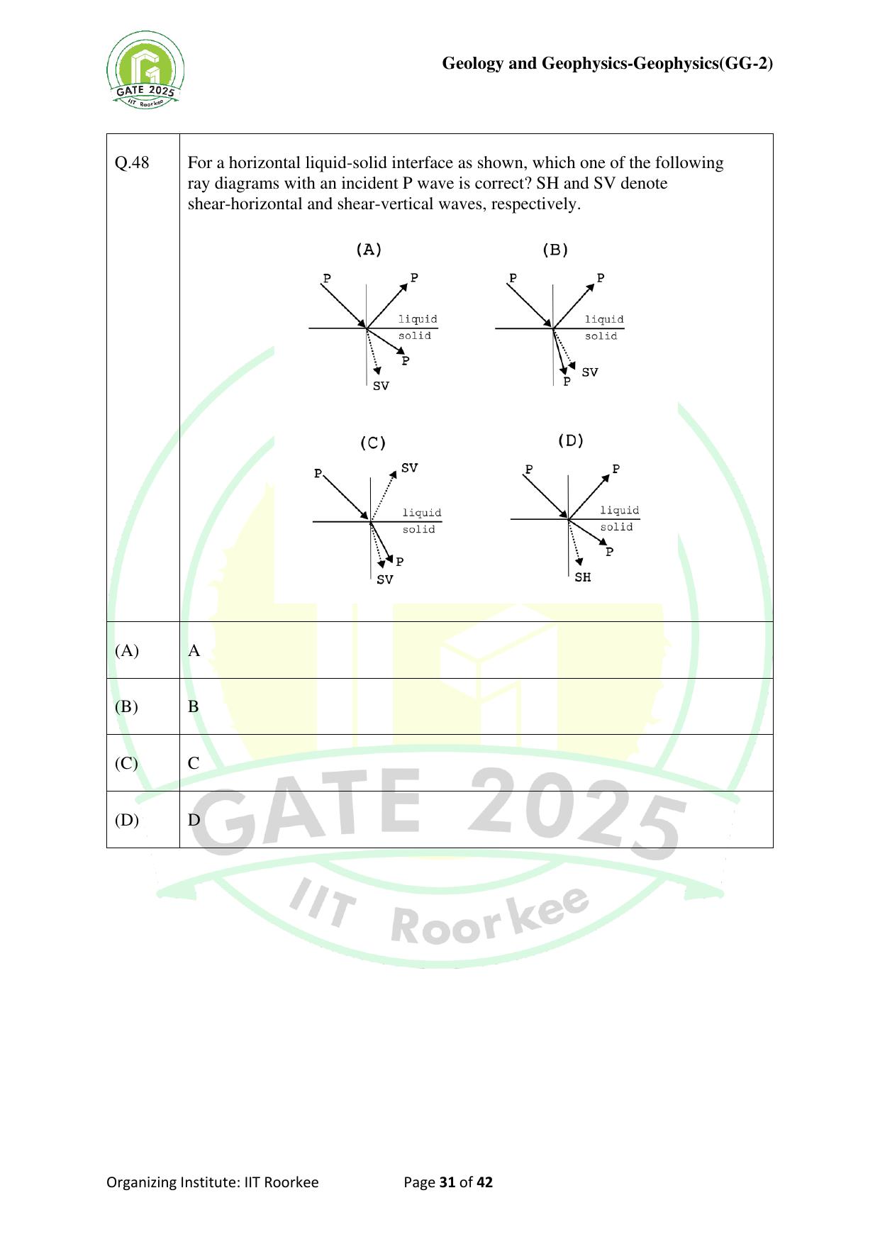 GATE 2025 Geology and Geophysics - Geophysics (GG-2) Question Paper - Page 31
