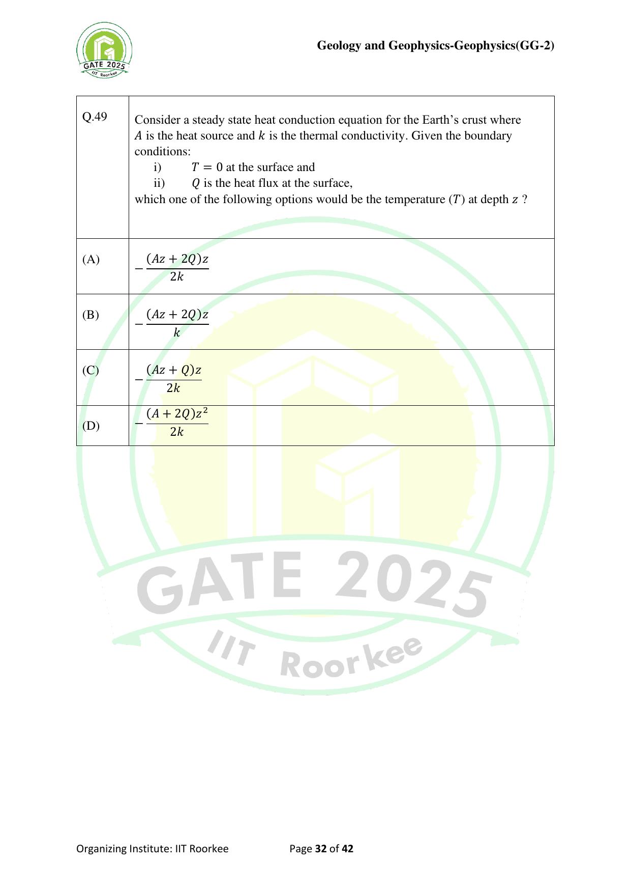 GATE 2025 Geology and Geophysics - Geophysics (GG-2) Question Paper - Page 32
