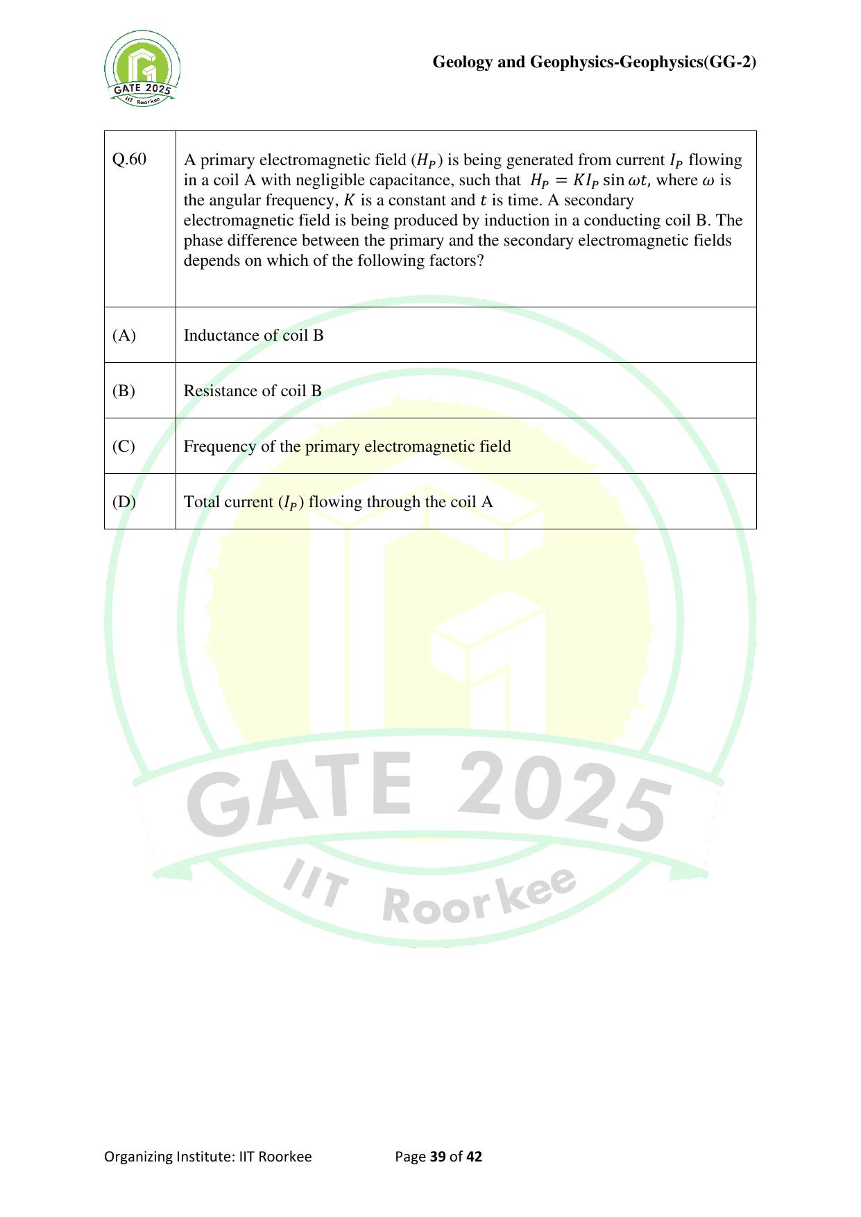 GATE 2025 Geology and Geophysics - Geophysics (GG-2) Question Paper - Page 39