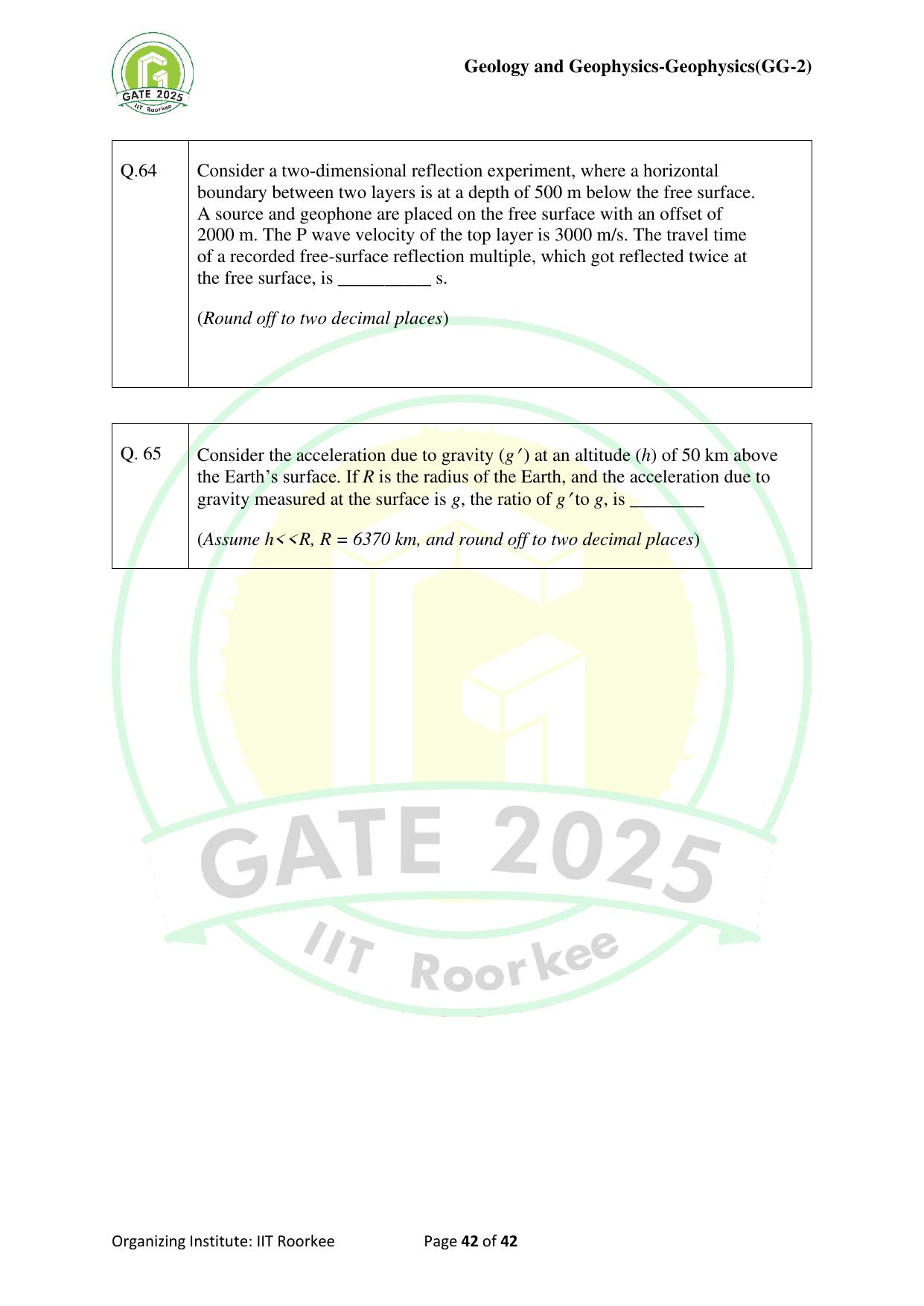 GATE 2025 Geology and Geophysics - Geophysics (GG-2) Question Paper - Page 42