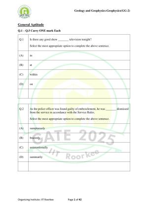 GATE 2025 Geology and Geophysics - Geophysics (GG-2) Question Paper
