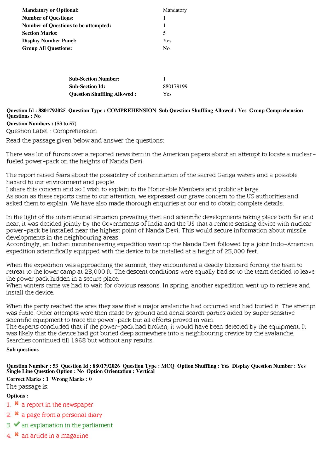 MP CPCT 06th Oct 2019 CPCT Question Paper Shift 2 - Page 23