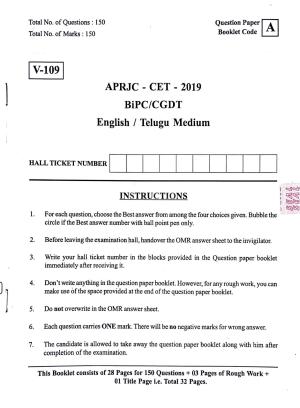 BiPC/ CGDT English / Telugu Medium 2019 