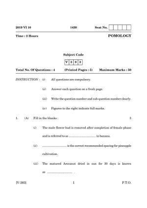Goa Board Class 12 Pomology (June 2019) Question Paper