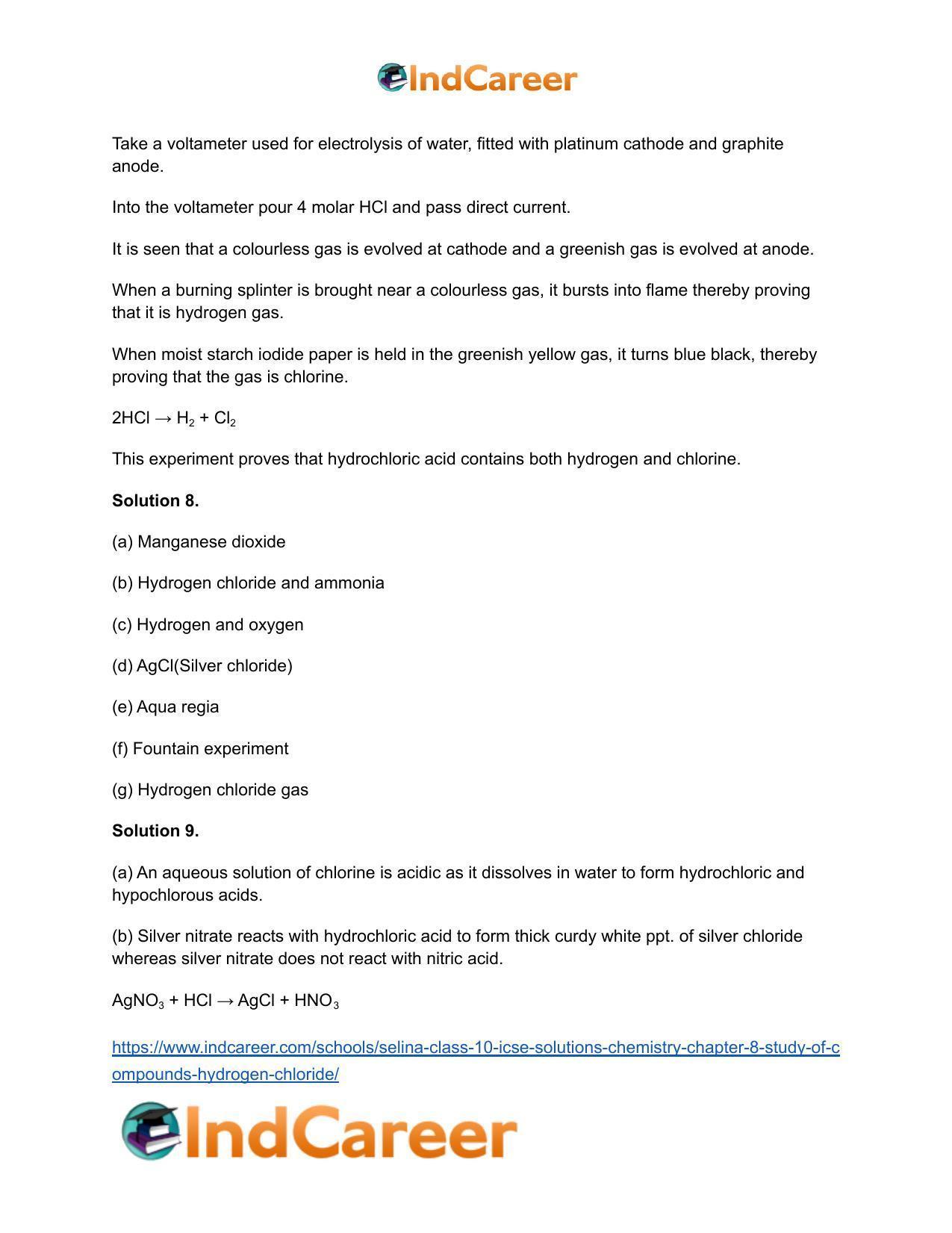 Selina Class 10 ICSE Solutions Chemistry : Chapter 8- Study of Compounds - Hydrogen Chloride - Page 5