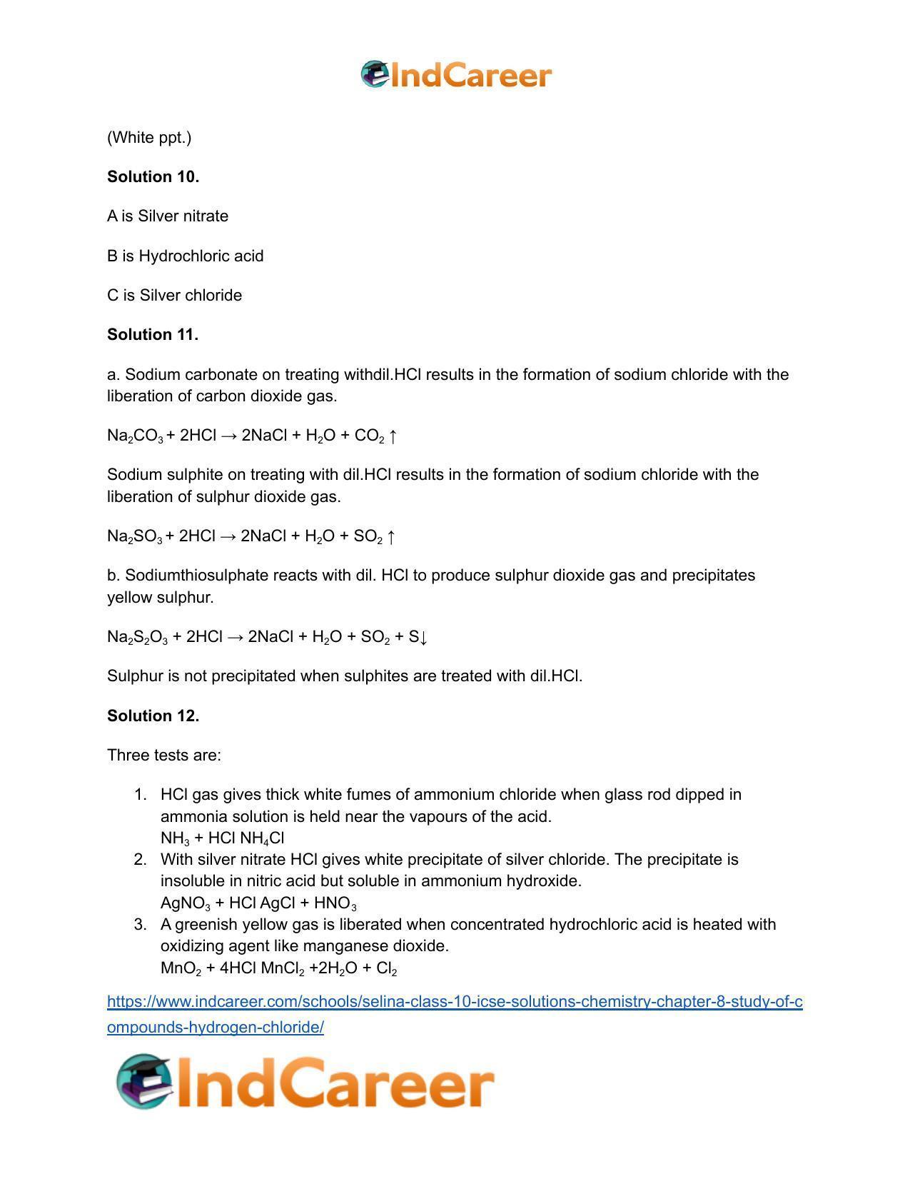 Selina Class 10 ICSE Solutions Chemistry : Chapter 8- Study of Compounds - Hydrogen Chloride - Page 6