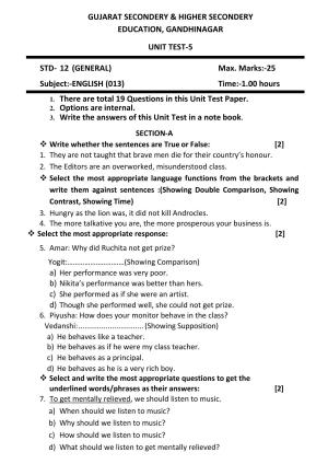 Gujarat Board Class 12th Question Paper 2020: અંગ્રેજી (013)-12