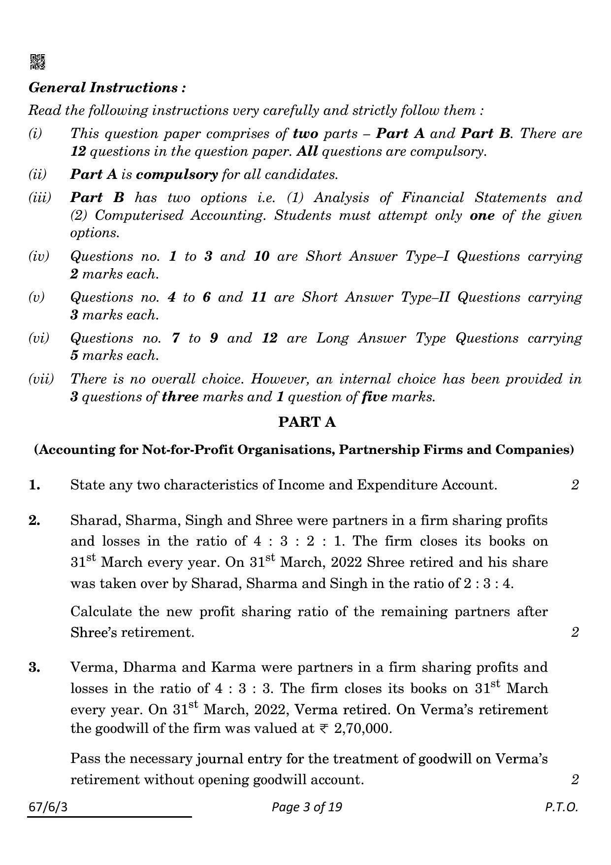 CBSE Class 12 67-6-3 ACCOUNTANCY 2022 Compartment Question Paper - Page 3