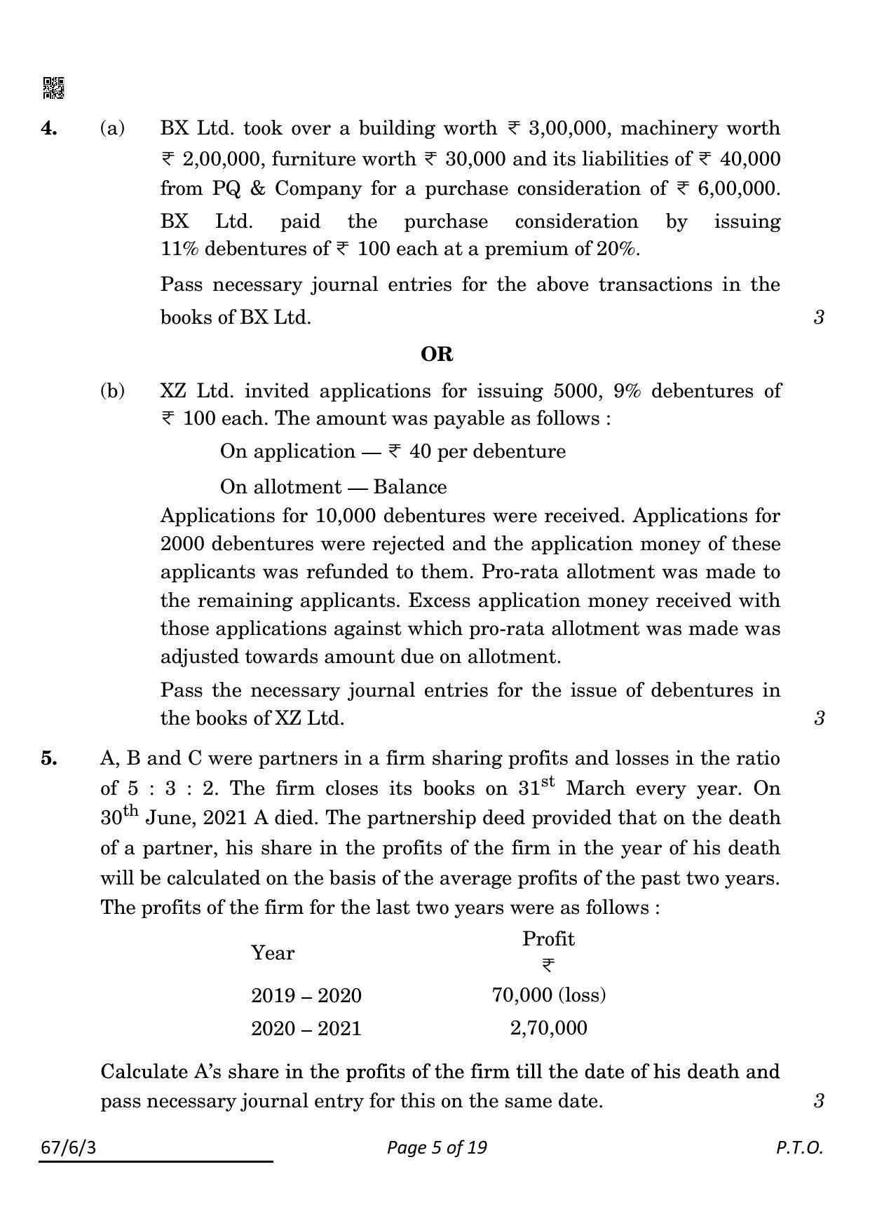 CBSE Class 12 67-6-3 ACCOUNTANCY 2022 Compartment Question Paper - Page 5