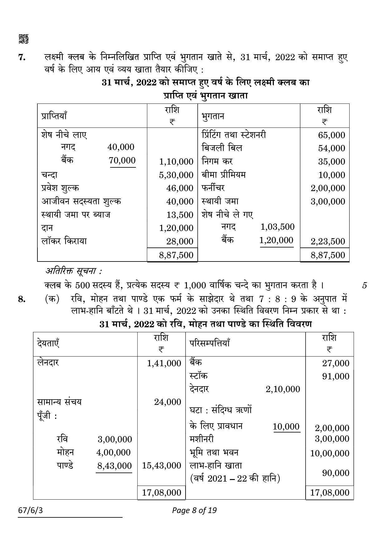 CBSE Class 12 67-6-3 ACCOUNTANCY 2022 Compartment Question Paper - Page 8